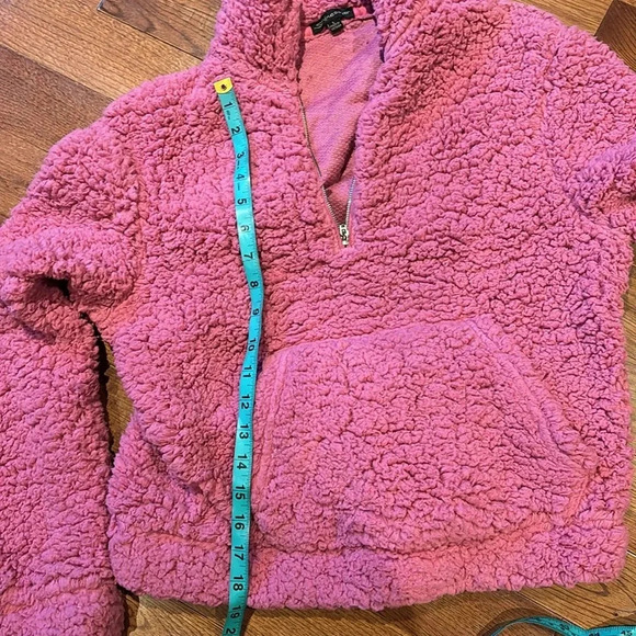 ShineStar Fushia pink plush Teddy Fuzzy Sherpa half zip Sweatshirt Sz L - Picture 10 of 15